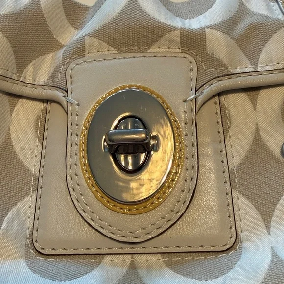 Coach Signature Gray Canvas Leather Trim Turnlock Satchel Shoulder Bag - Picture 2 of 7